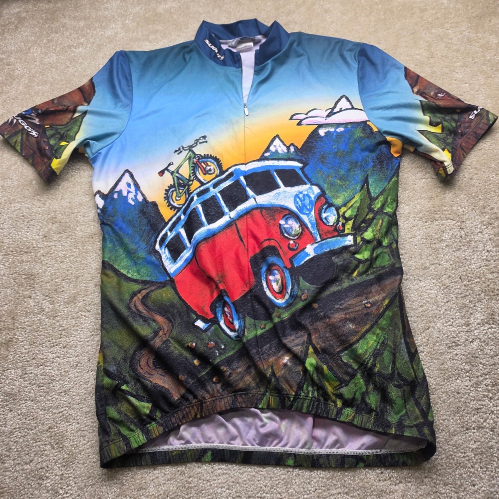 Sugoi Mens Cycling Jersey VW Bus Mountain Bike Grizzly Bear Graphic Multicolor